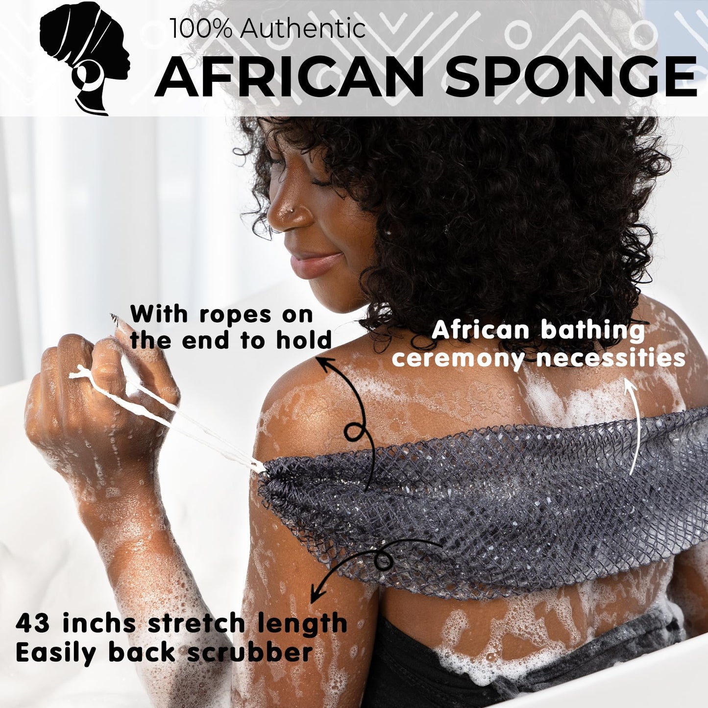 African Net Sponge Authentic - Afro Scrub Exfoliating Net Sponge with Knots - African Bath Sponges for Body Scrubber Exfoliator - Back Scrubber Beauty and Personal Care MINISENTIALS