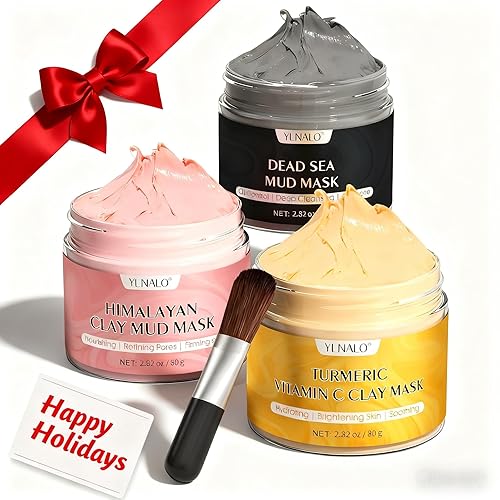 YLNALO Stocking Stuffers for Women 3 Pcs Clay Facial Mask Set - Turmeric Vitamin C, Dead Sea and Himalayan Clay Skin Care Mask for Deep Cleansing Beauty & Personal Care YLNALO