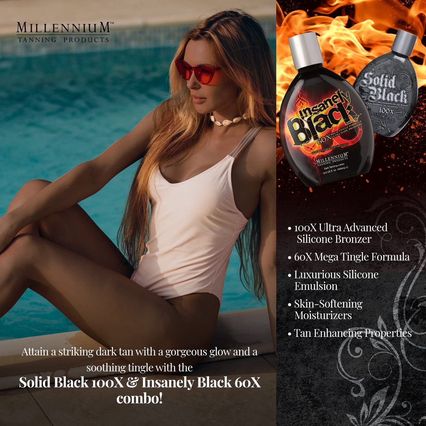 Millennium Tanning Products, Solid Black 100x (13.5 oz) and Insanely Black 60x (13.5 oz) Beauty & Personal Care Millennium Tanning