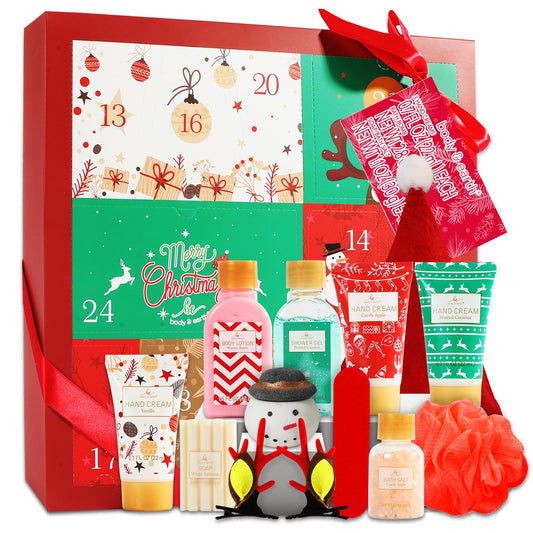 Christmas Advent Calendar 2025, 12 Days of Holiday Advent Calendar for Women, BODY & EARTH Spa Gift Baskets with Snowman Bath Bomb, Scented Candle Beauty and Personal Care BODY & EARTH