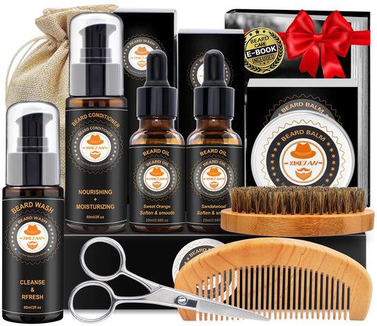 XIKEZAN Beard Kit for Men Care w/Beard Conditioner, Wash, Oil, Balm, Brush, Comb,Birthday Fathers Valentines Gifts for Men Him Dad Husband Boyfriend Beauty & Personal Care XIKEZAN