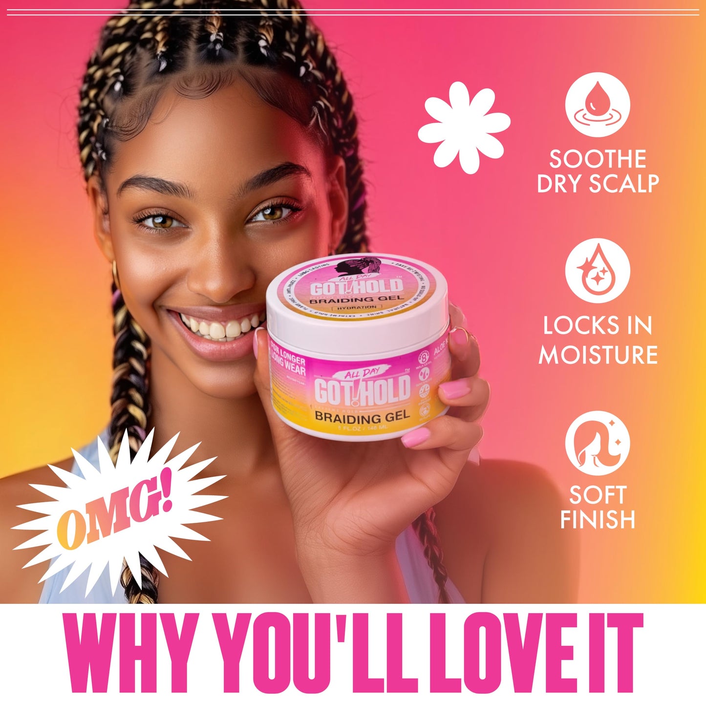 ALL DAY GOT HOLD Braiding Gel for Braids, Twists & Protective Styles (Hydration) - Strong Hold with Aloe & Rose Water - Non-Flaking Styling Gel Beauty & Personal Care ALL DAY GOT HOLD