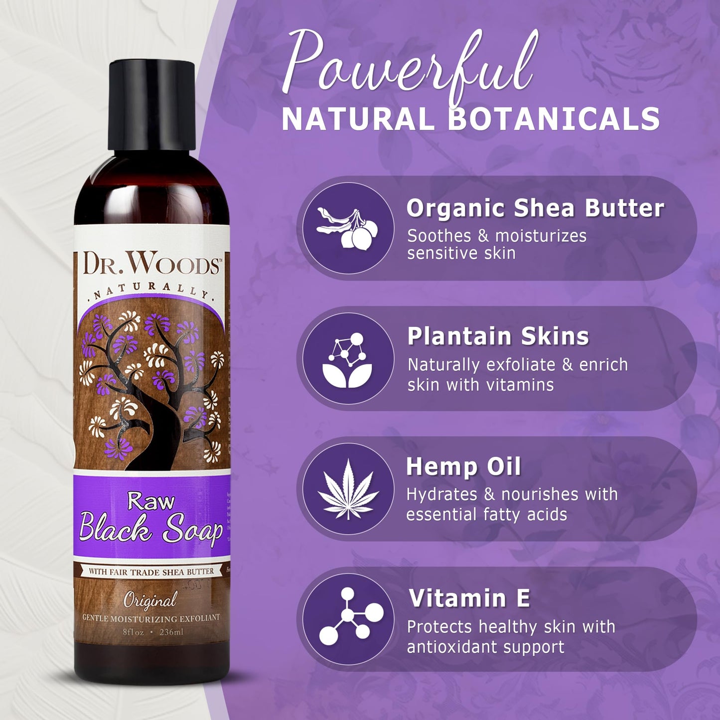 Dr. Woods Raw African Liquid Black Soap - Body Wash for Men and Women, Contains Organic Shea Butter, Gentle Exfoliant, Natural Cleanser for Face Beauty & Personal Care Dr. Woods