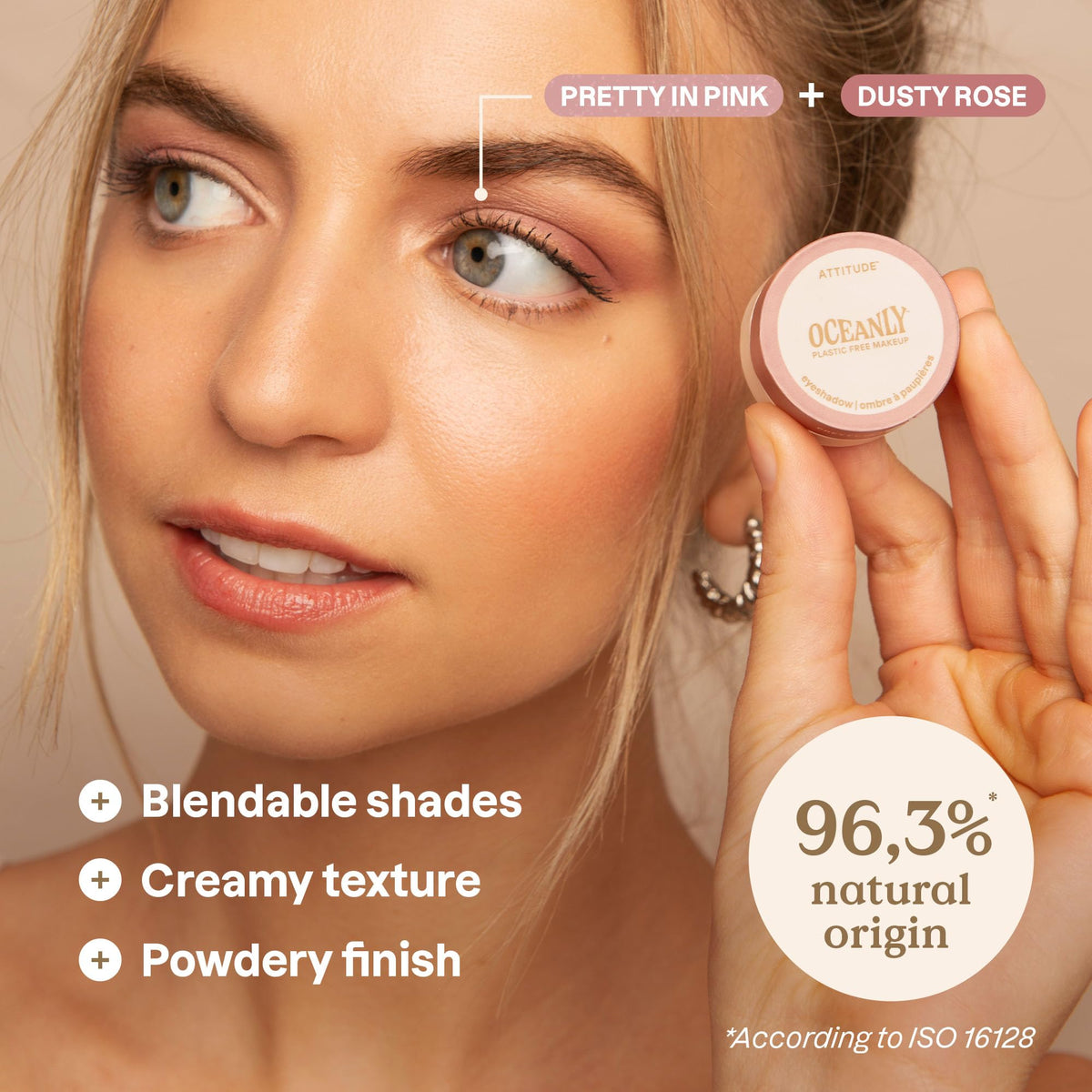 ATTITUDE Oceanly Eyeshadow, EWG Verified, Single Shimmer Cream Eyeshadow, Plastic-Free, Vegan Beauty and Makeup, Pretty in Pink, 0.16 Fl Oz