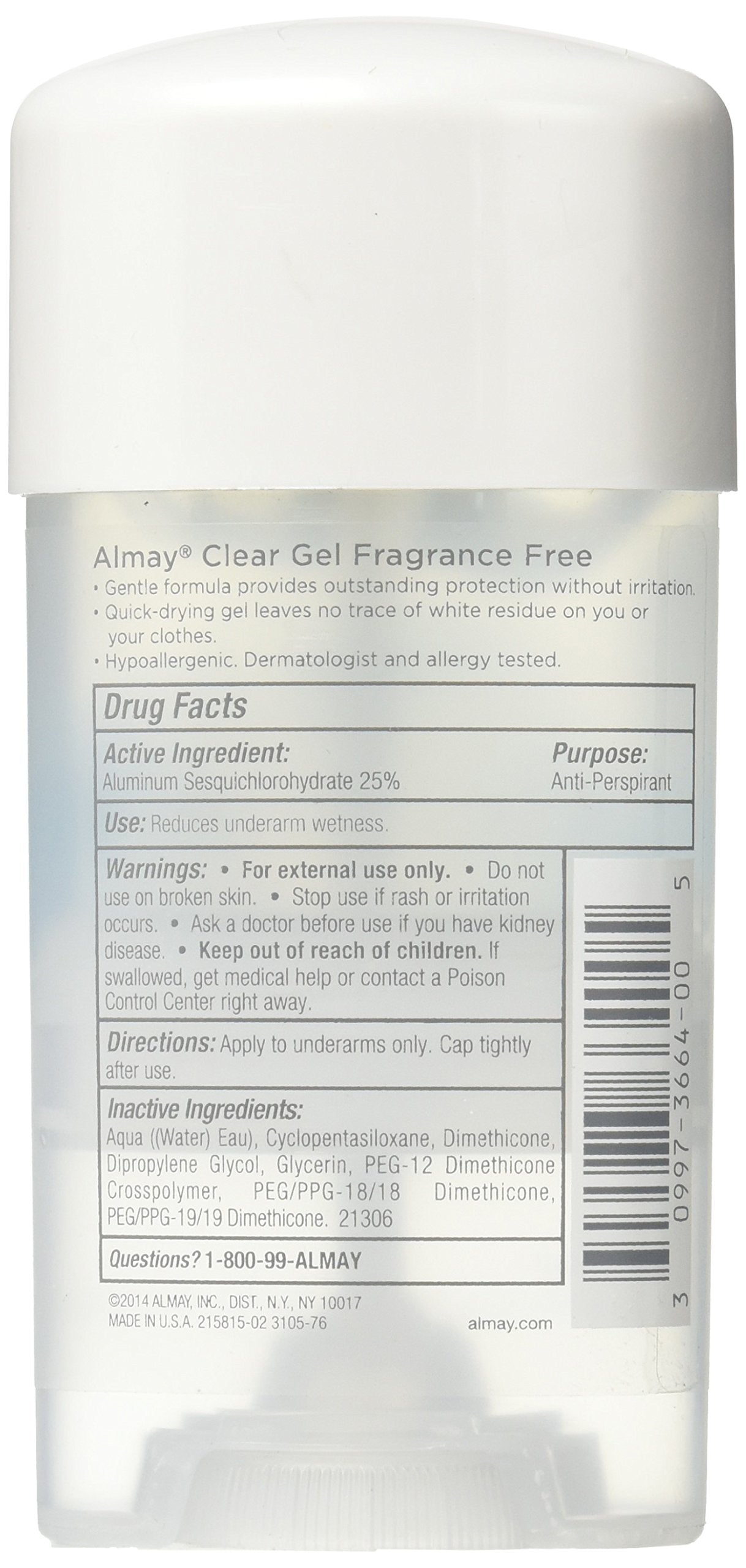 Almay Sensitive Skin Clear Gel, Anti-Perspirant & Deodorant, Fragrance Free, 2.25-Oz Beauty and Personal Care Almay