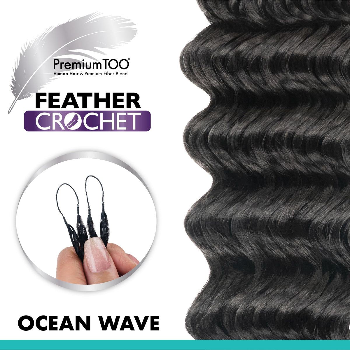 Sensationnel PremiumToo Feather Crochet Braids-Ocean Wave,22in, 2 DARKBROWN