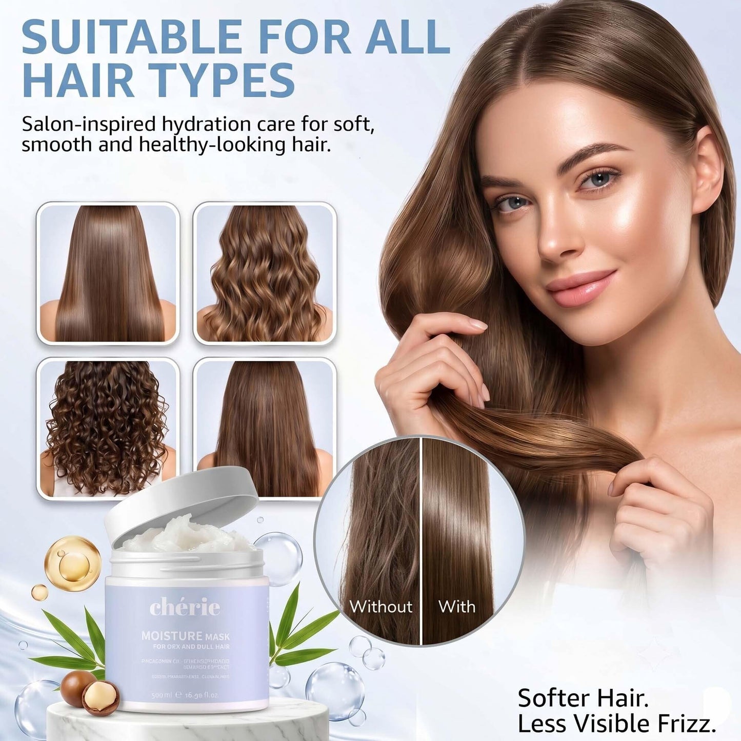 chérie Deep Conditioning Hair Mask with Macadamia Oil, Hyaluronic Acid & Bamboo Extract - Hydrating Hair Mask to Reduce Frizz & Breakage Beauty & Personal Care chérie