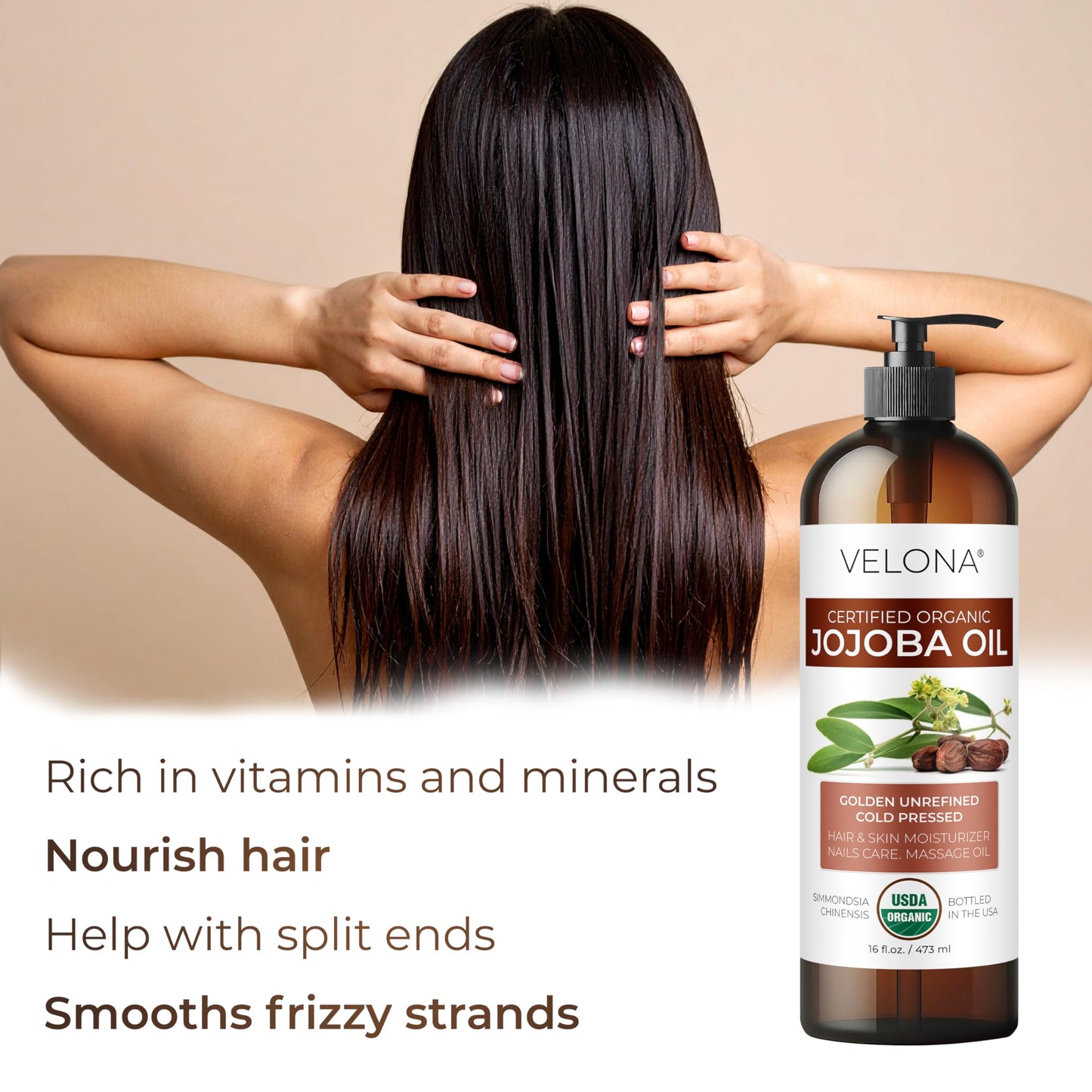 velona Jojoba Oil USDA Certified Organic - 8 fl oz (With Pump) | 100% Pure and Natural | Golden, Unrefined, Cold Pressed, Hexane Free | Moisturizing Beauty & Personal Care velona