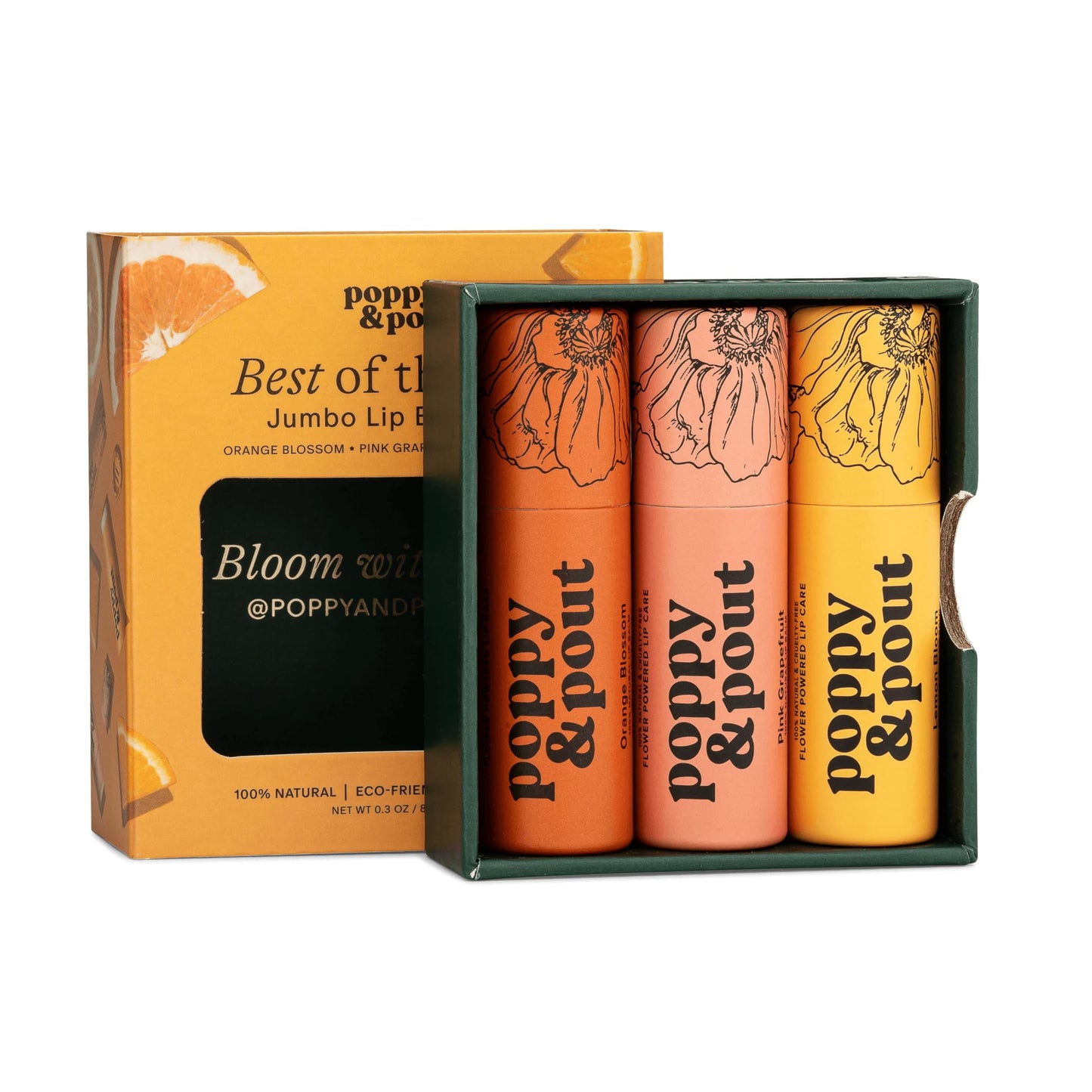 Jumbo Lip Balm Gift Set (3-Pack, Citrus Flavors) - Poppy & Pout All Natural Lip Balms & Moisturizers - Hydrates with Beeswax, Vitamin E, Organic Beauty and Personal Care Poppy & Pout