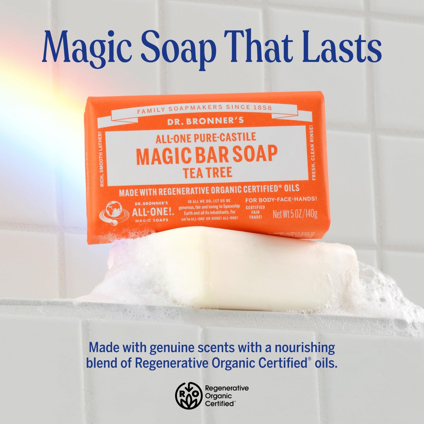 Dr. Bronner's Pure-Castile Magic Bar Soap - Tea Tree, Made with Regenerative Organic Certified Oils, For Face, Body & Hair, Gentle, Vegan, Non-GMO Beauty & Personal Care Dr. Bronner's
