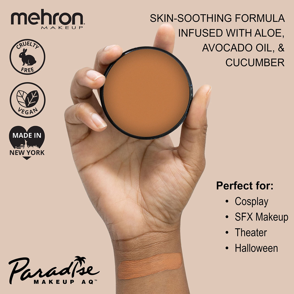 Mehron Makeup Paradise AQ - LIGHT BROWN, Water-Activated Face & Body Paint