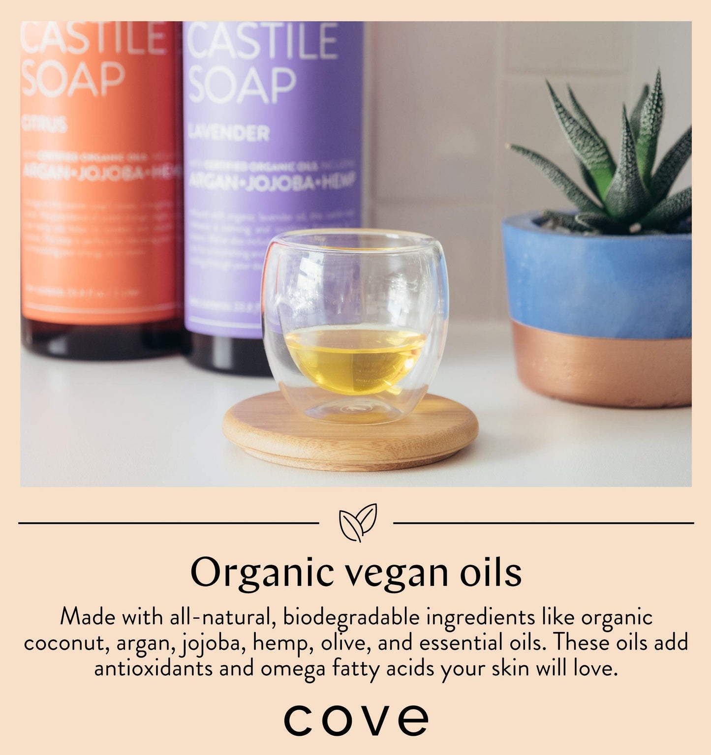 Cove Castile Soap Unscented - 1 Liter / 33.8 fl oz - Organic Argan, Jojoba, and Hemp Oils Beauty & Personal Care Cove