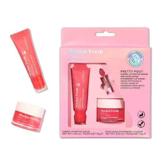 Market Fresh Beauty Lip Peptide Treatment - with Exfoliating Strawberry Scrub and Cherry Serum - for Hydrating, Plumping, Clean Beauty Lip Care Beauty and Personal Care Market Fresh Beauty