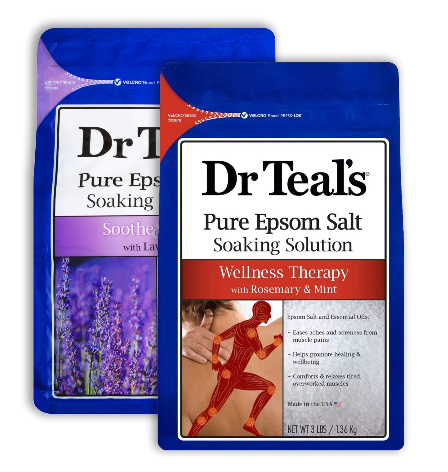 Dr Teal's Epsom Salt Bath Combo Pack (6 lbs Total), Soothe & Sleep with Lavender, and Wellness Therapy with Rosemary and Mint Beauty and Personal Care Dr Teal's