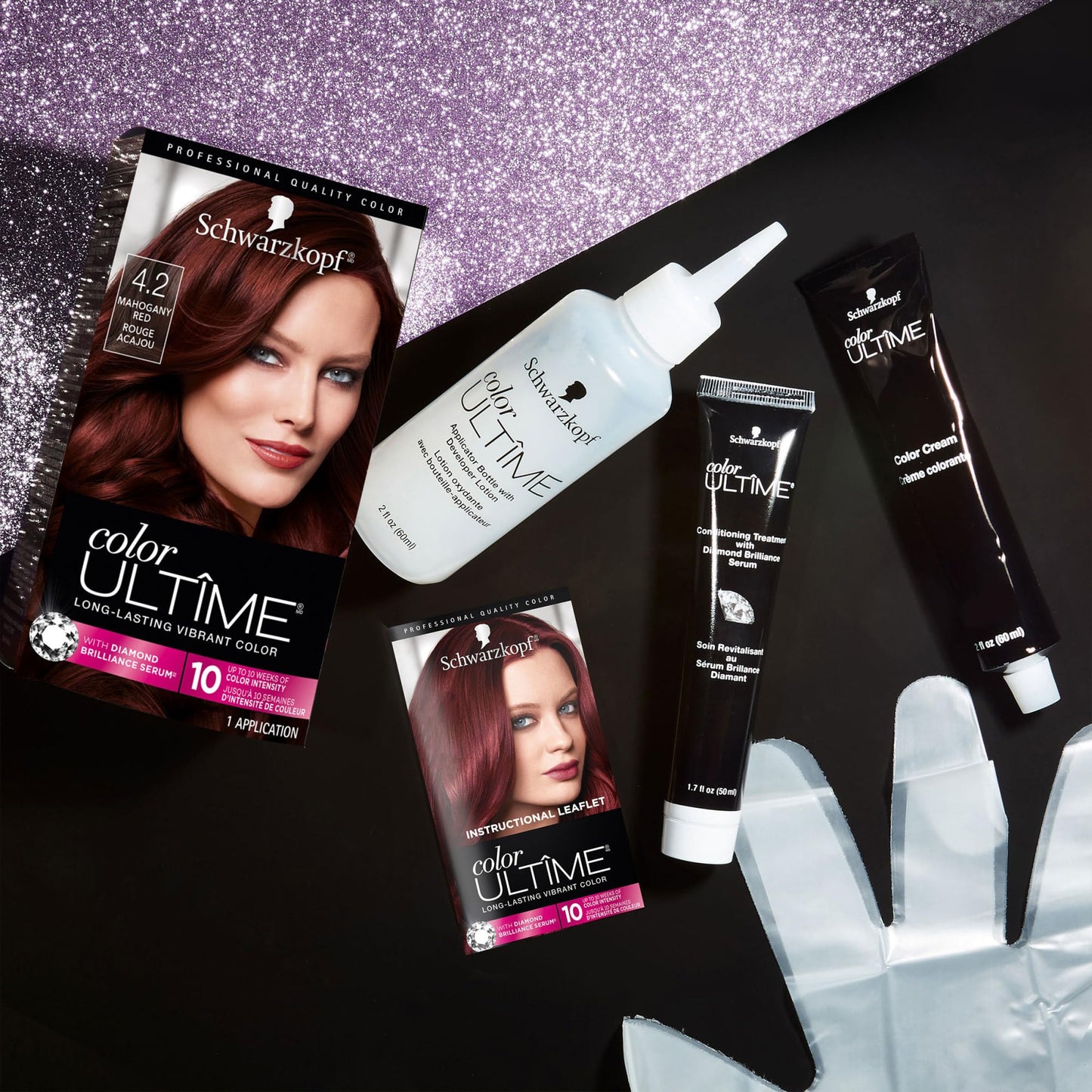Schwarzkopf Color Ultime 4.2 Mahogany Red Hair Dye, Permanent Intense Red with Diamond Brilliance, Fade-Resistant, Covers Grays, All Hair Textures Beauty & Personal Care Schwarzkopf