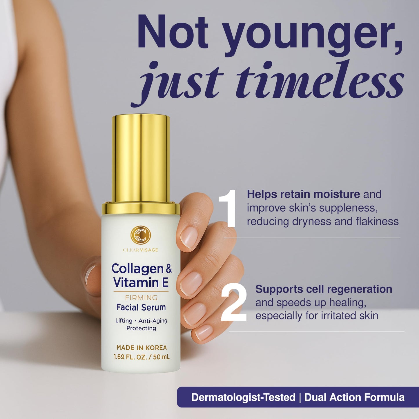 Clear Visage Collagen & Vitamin E Face Serum - Dermatologist Tested, Anti Aging Korean Skin Care - Hydrates, Firms & Smooths Fine Lines - Vegan, Clean Beauty & Personal Care Clear Visage