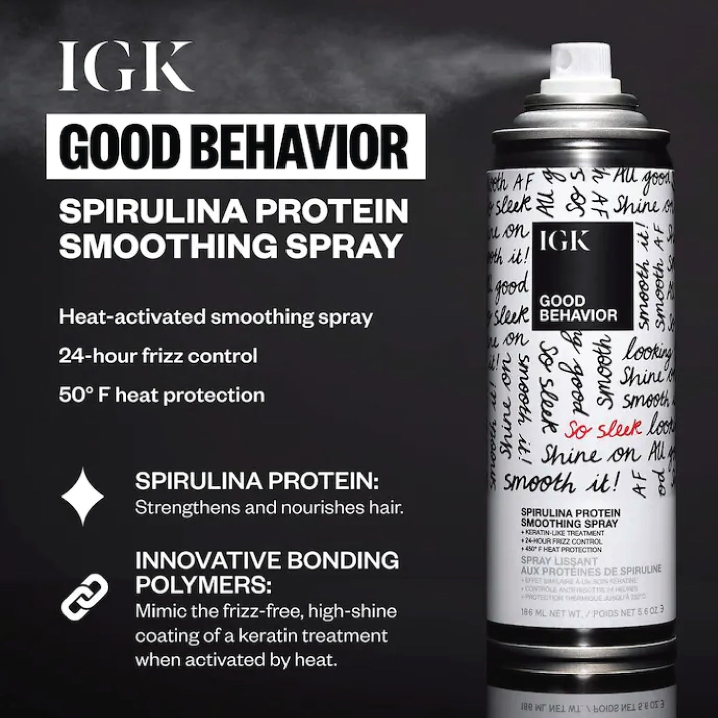 IGK Good Behavior Spirulina Protein Smoothing Travel Size Hairspray | Keratin Like Treatment | Hair Heat Protectant Spray | Frizz Control + Shine | Beauty & Personal Care IGK