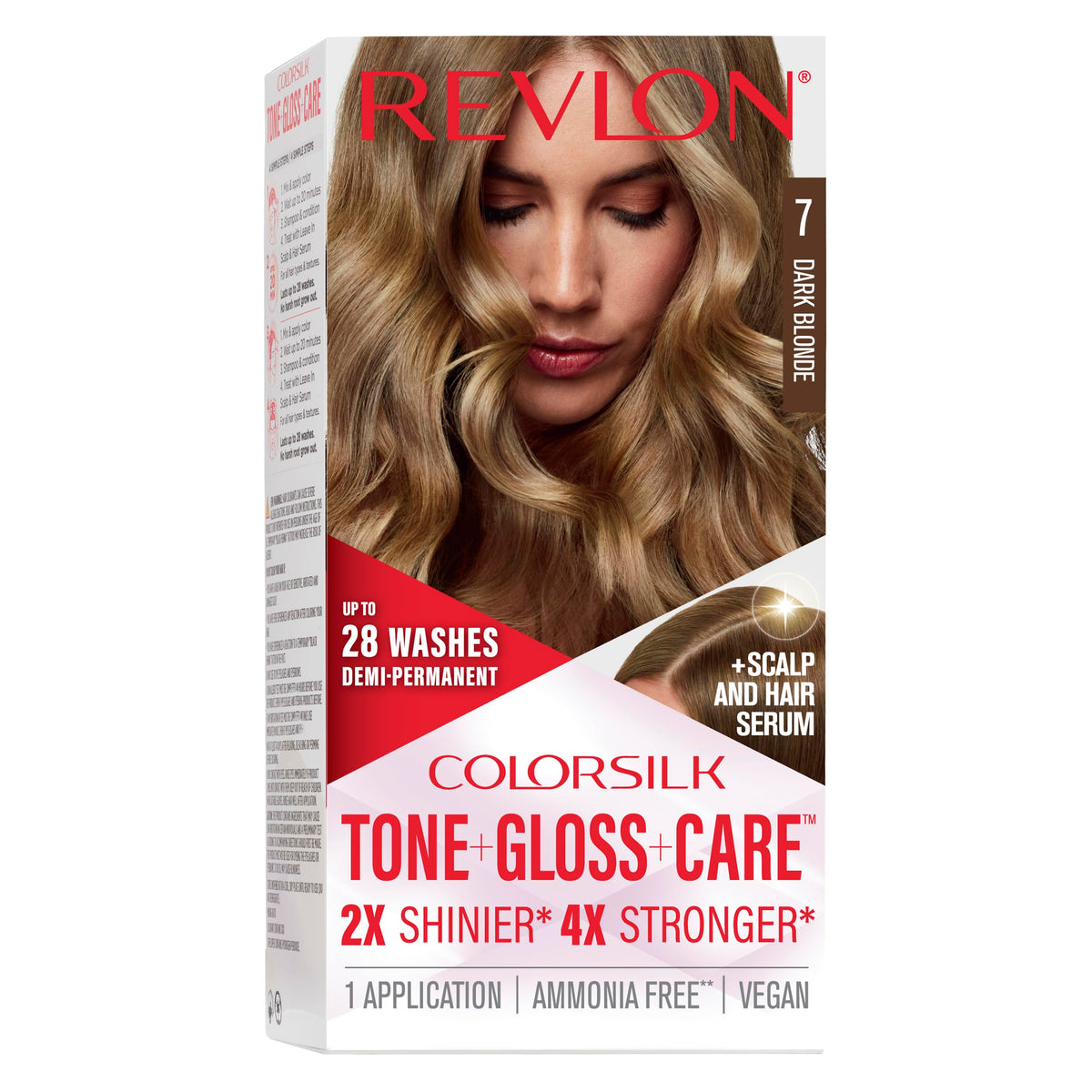 Revlon ColorSilk Tone + Gloss + Care Demi Permanent Hair Color, Dye Kit with Leave-In Scalp and Haircare Serum, 2x Shinier, 4x Stronger, 7 Dark Beauty & Personal Care REVLON