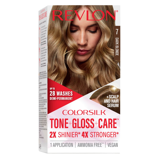 Revlon ColorSilk Tone + Gloss + Care Demi Permanent Hair Color, Dye Kit with Leave-In Scalp and Haircare Serum, 2x Shinier, 4x Stronger, 7 Dark Beauty & Personal Care REVLON