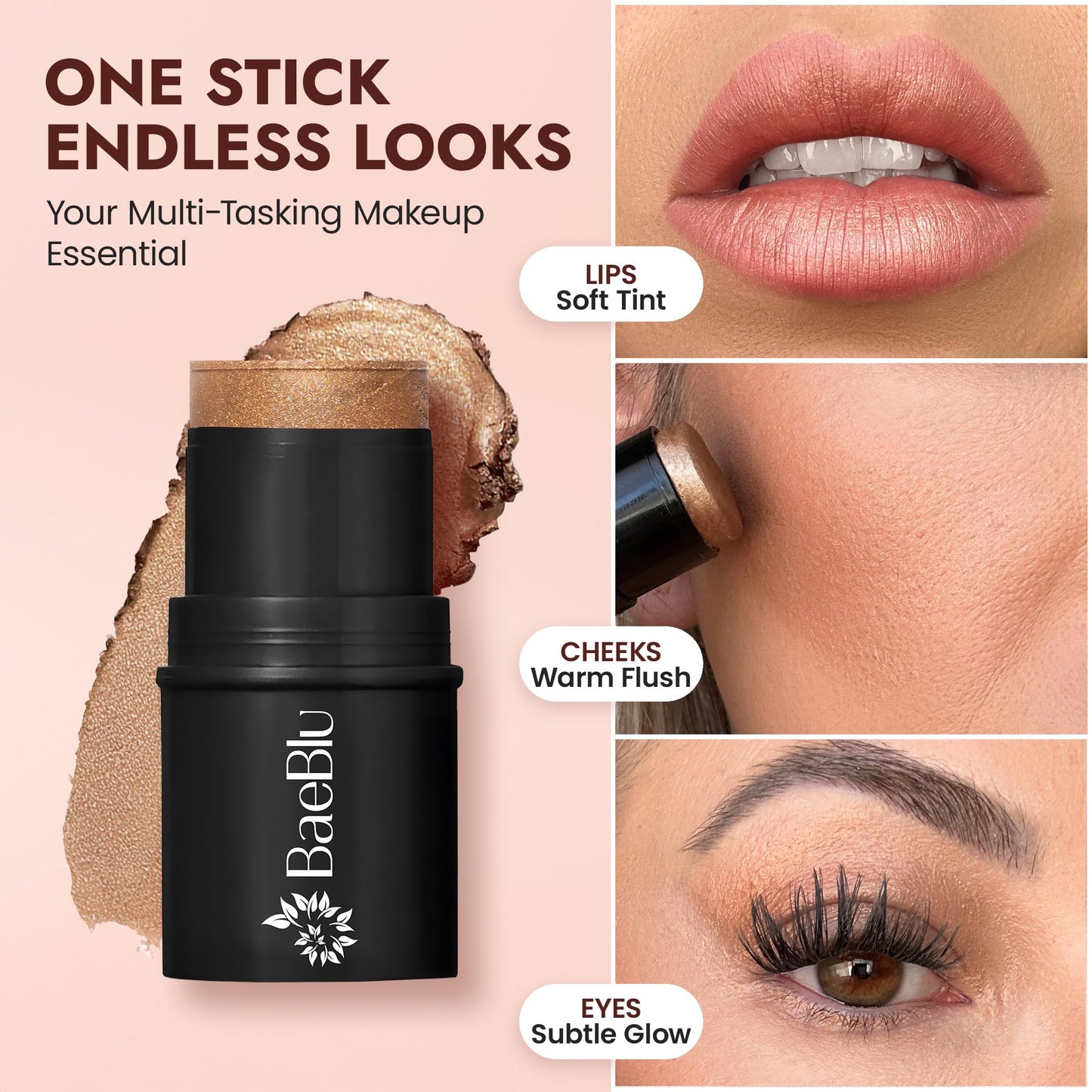 BaeBlu - Organic Cream Bronzer Stick - 100% Natural Vegan Cream Bronzer for Face, Multi-Use for Lips, Cheeks & Eyes, Buildable Shimmer, Gluten-Free Beauty & Personal Care BaeBlu