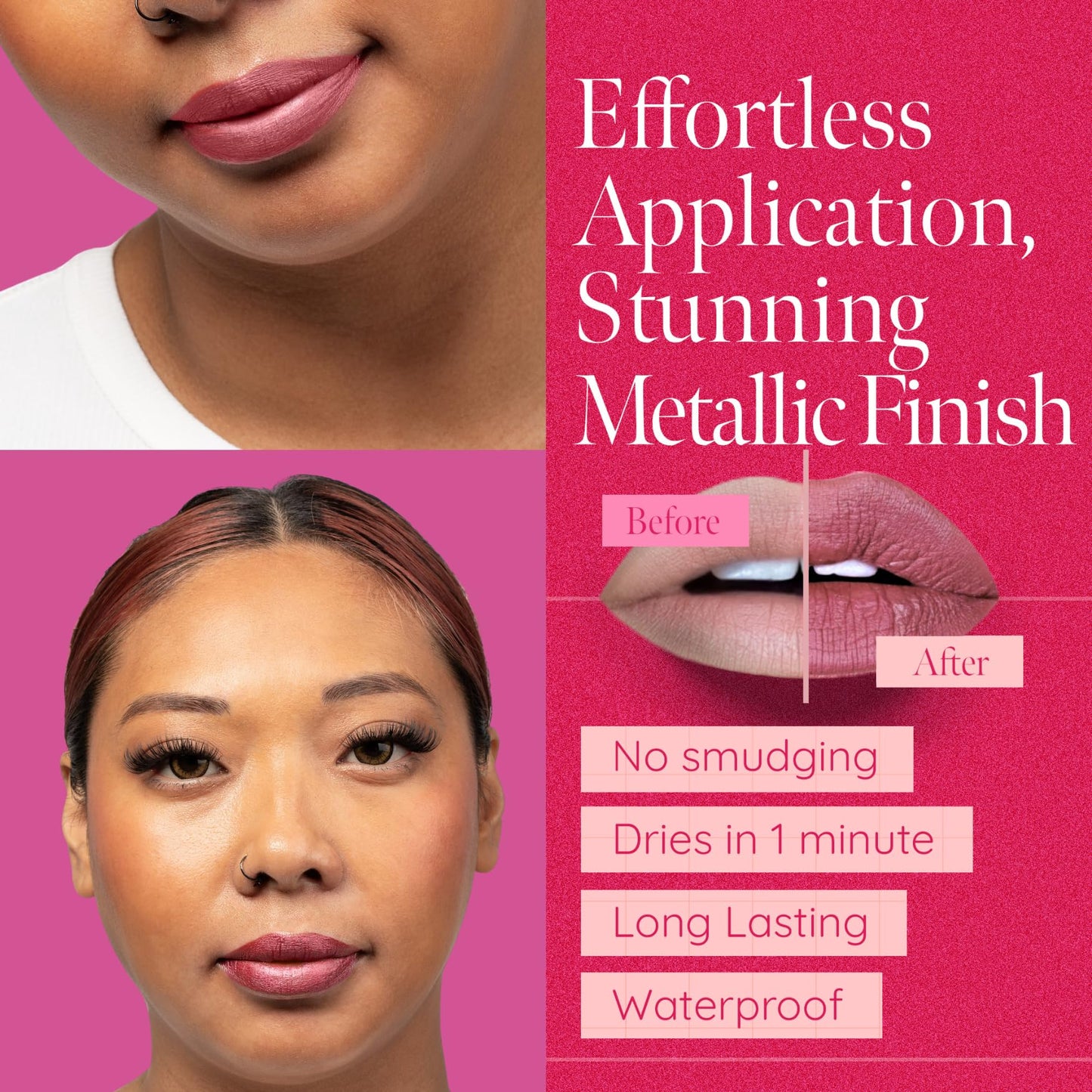 Aromi Metallic Liquid Lipstick | Rosy Chestnut Lip Color with Shimmery Finish, Vegan, Pink Nude Shade, Long-lasting, Waterproof (Alpine Bloom) Beauty & Personal Care Aromi