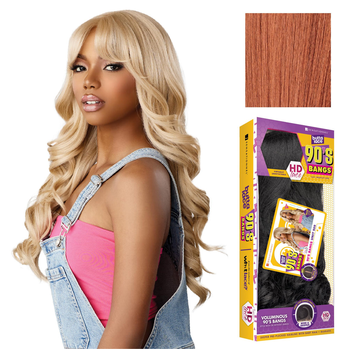 Sensationnel Butta Lace 90s Bangs Wig-Unit 909, CHOCOLATECOPPER