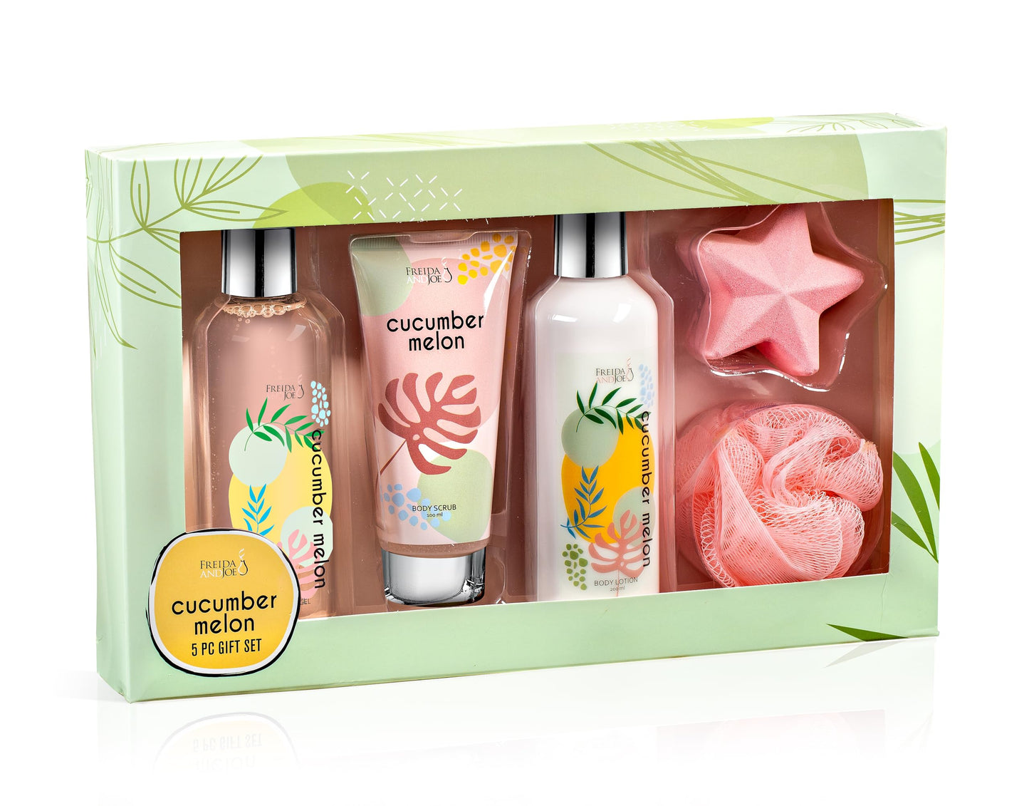 Fragrance Bath & Body Collection Gift Box, Includes Shower Gel, Body Lotion, Body Scrub, Bath Bomb & Sponge (Cucumber Melon) Beauty and Personal Care Freida and Joe