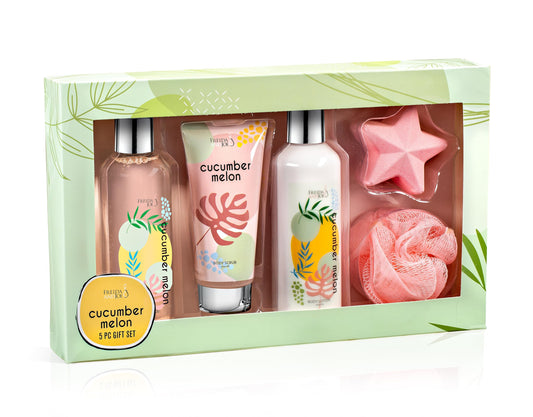 Fragrance Bath & Body Collection Gift Box, Includes Shower Gel, Body Lotion, Body Scrub, Bath Bomb & Sponge (Cucumber Melon) Beauty and Personal Care Freida and Joe
