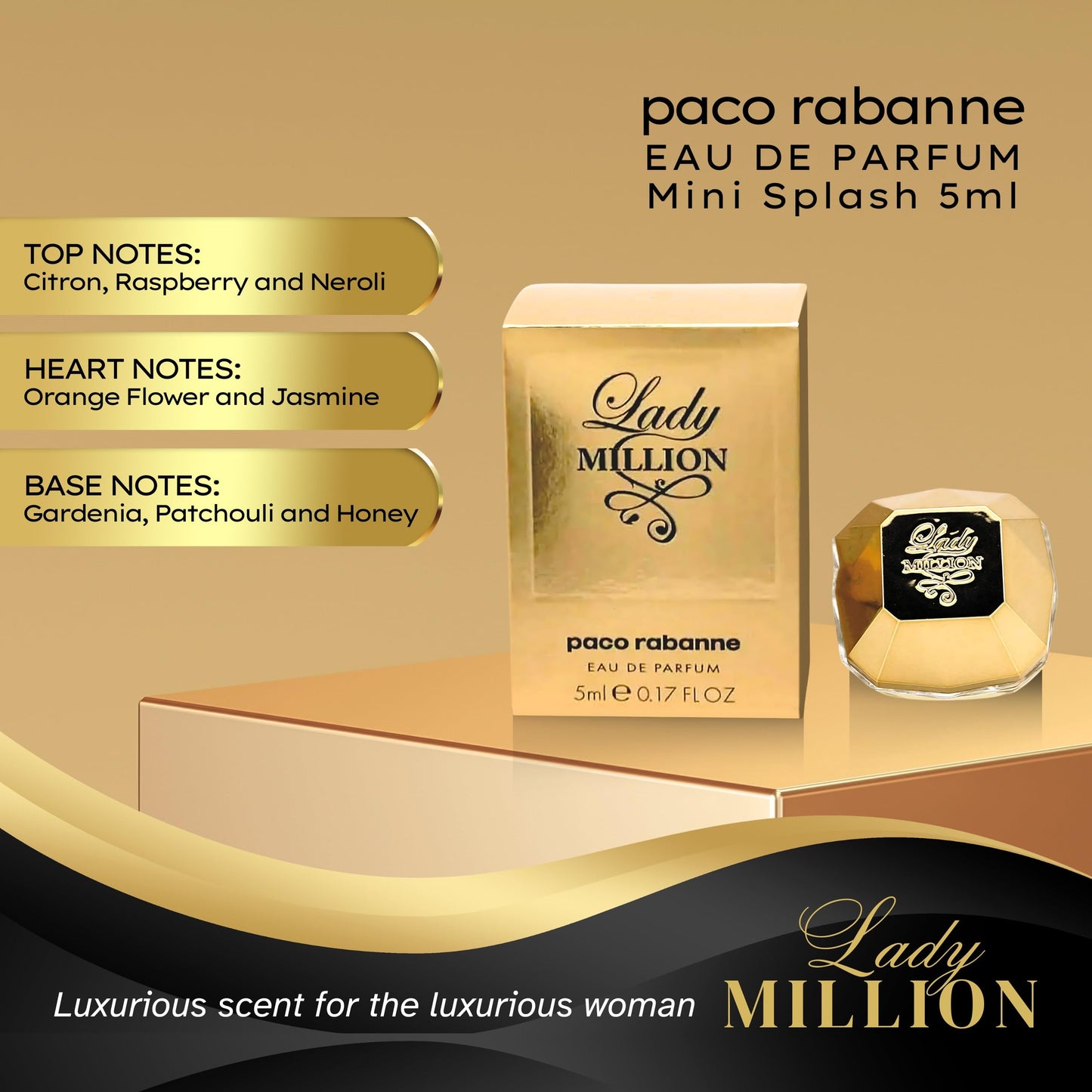 Lady Million Perfume for Women Mini Splash EDP 0.17 Fl oz Beauty & Personal Care paco rabanne
