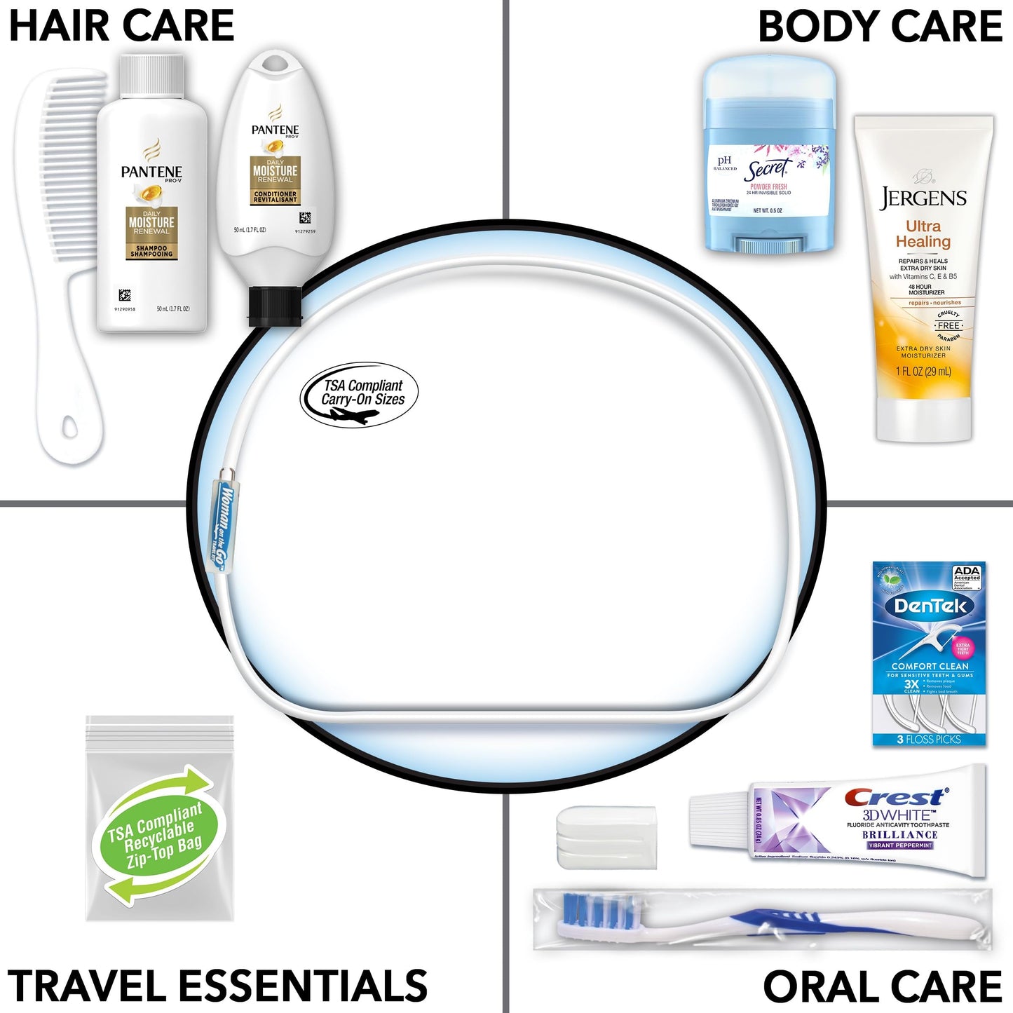 Convenience Kits International Women's Deluxe 10 Piece Kit with Travel Size TSA Compliant Essentials Featuring: Pantene Hair Products in Reusable Beauty & Personal Care Convenience Kits International