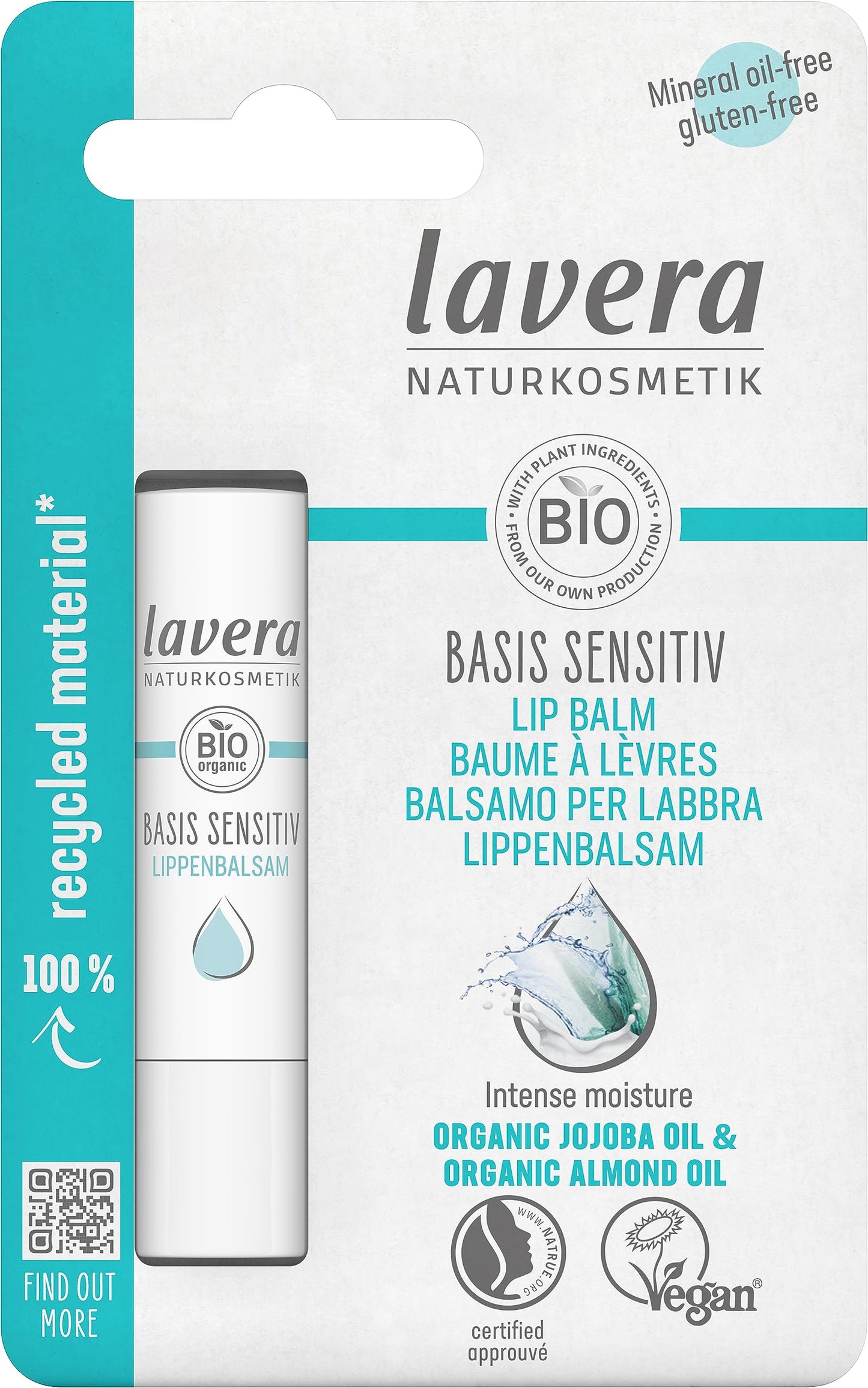 lavera basis sensitiv Lip Balm - for sensitive lips - moisturises & soothes - with organic jojoba oil & organic almond oil - vegan Beauty and Personal Care lavera