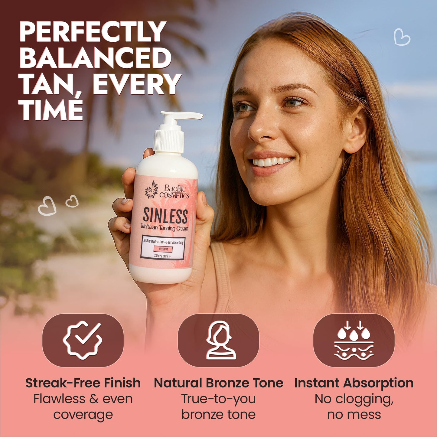 BaeBlu - Sinless Tahitian Self Tan Lotion - Sunless Tanning Lotion with Hydrating Monoi de Tahiti & Coconut Oils for Streak-Free, Golden Tan - No Beauty & Personal Care BaeBlu