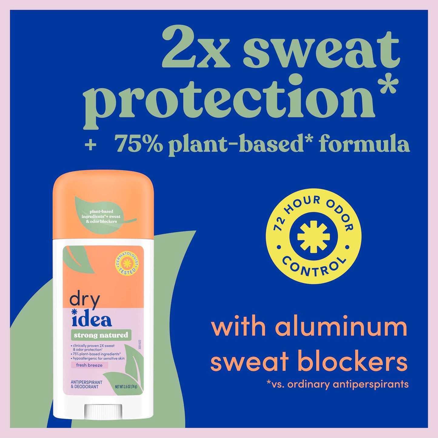 Dry Idea Plant Based Antiperspirant with Aluminum Sweat Blockers Invisible Solid Deodorant for Women - Fresh Breeze Scent, 72Hr Sweat & Odor Control Beauty and Personal Care Dry Idea