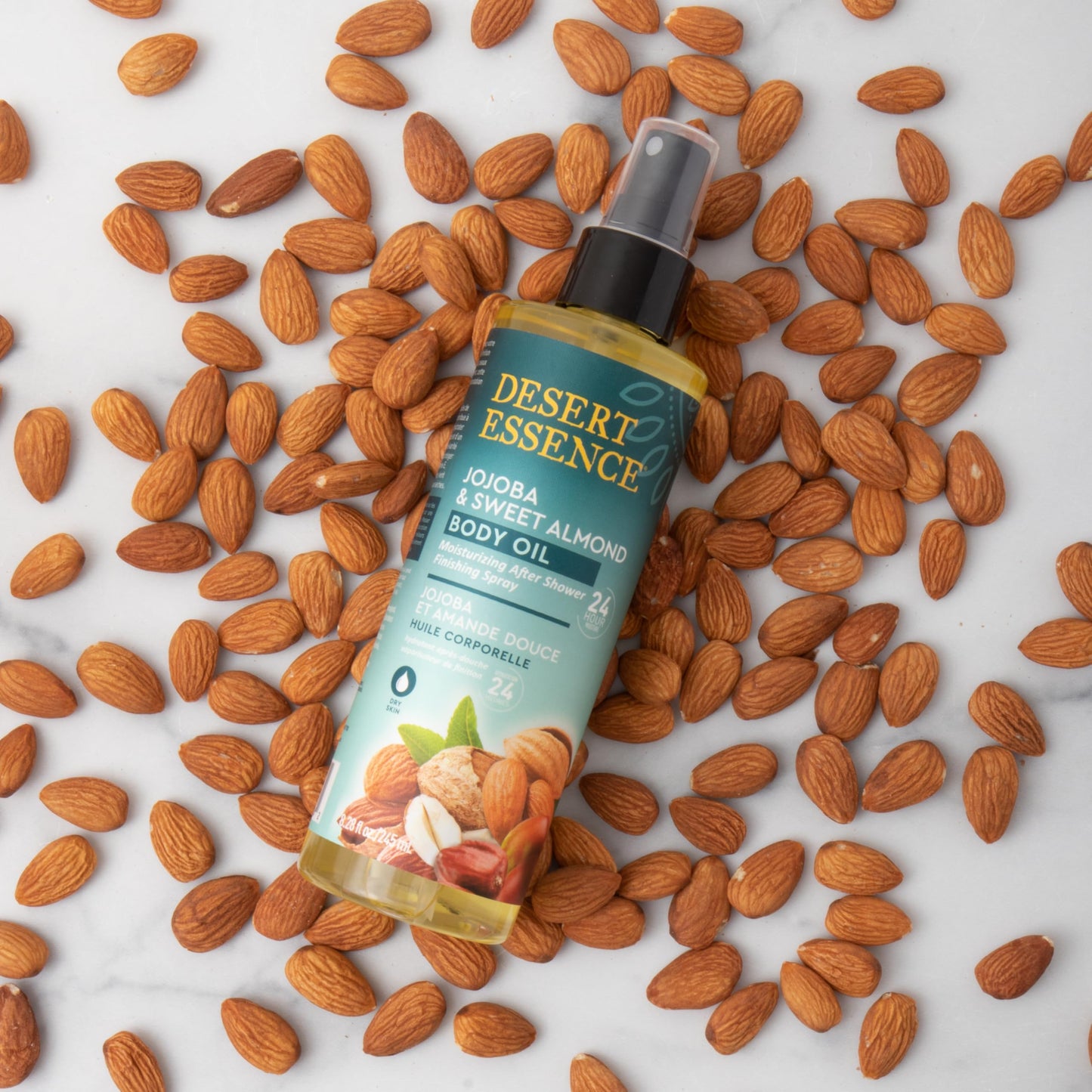 Desert Essence, Jojoba & Sweet Almond Body Oil Spray, 8.28 fl. oz. - Gluten-Free, Vegan, Cruelty Free - 24hour Moisture, Soothes Skin, Perfect Beauty & Personal Care Desert Essence
