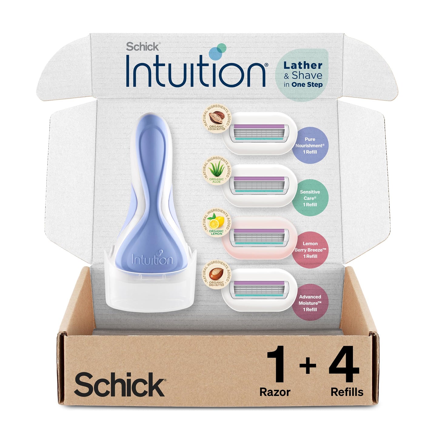 Schick Intuition Razors Variety Pack - 1 Razor Handle & 4 Blades Refill | Shaving Kit for Beginners, Gift Set, and Razor Starter Kit Beauty and Personal Care INTUITION