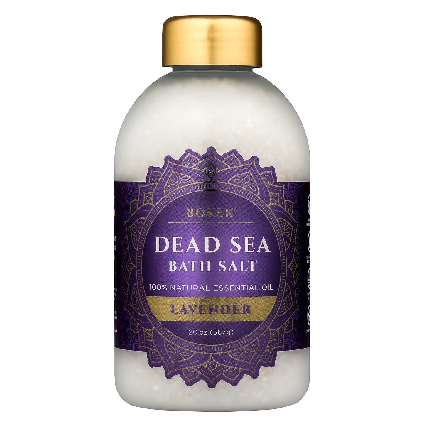 Bokek Bokek Organic Lavender Bath Salt, Dead Sea Salt Scented With Certified Organic Essential Oil, 20 Ounce Jar, White, Lavender, 20 ounces Beauty and Personal Care Bokek
