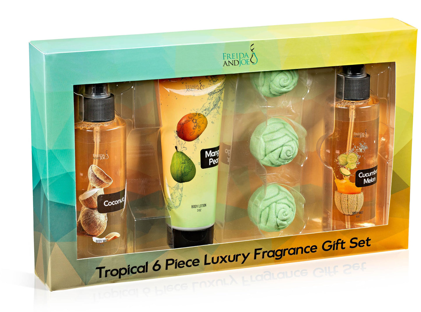 Fine Fragrance Body Mist & Body Splash Gift Set - Luxury Self-Care Combo for Women and Girls (Coconut, Cucumber, Mango Pear w/ Bath Fizzer, Bath Bomb) Beauty & Personal Care Freida and Joe
