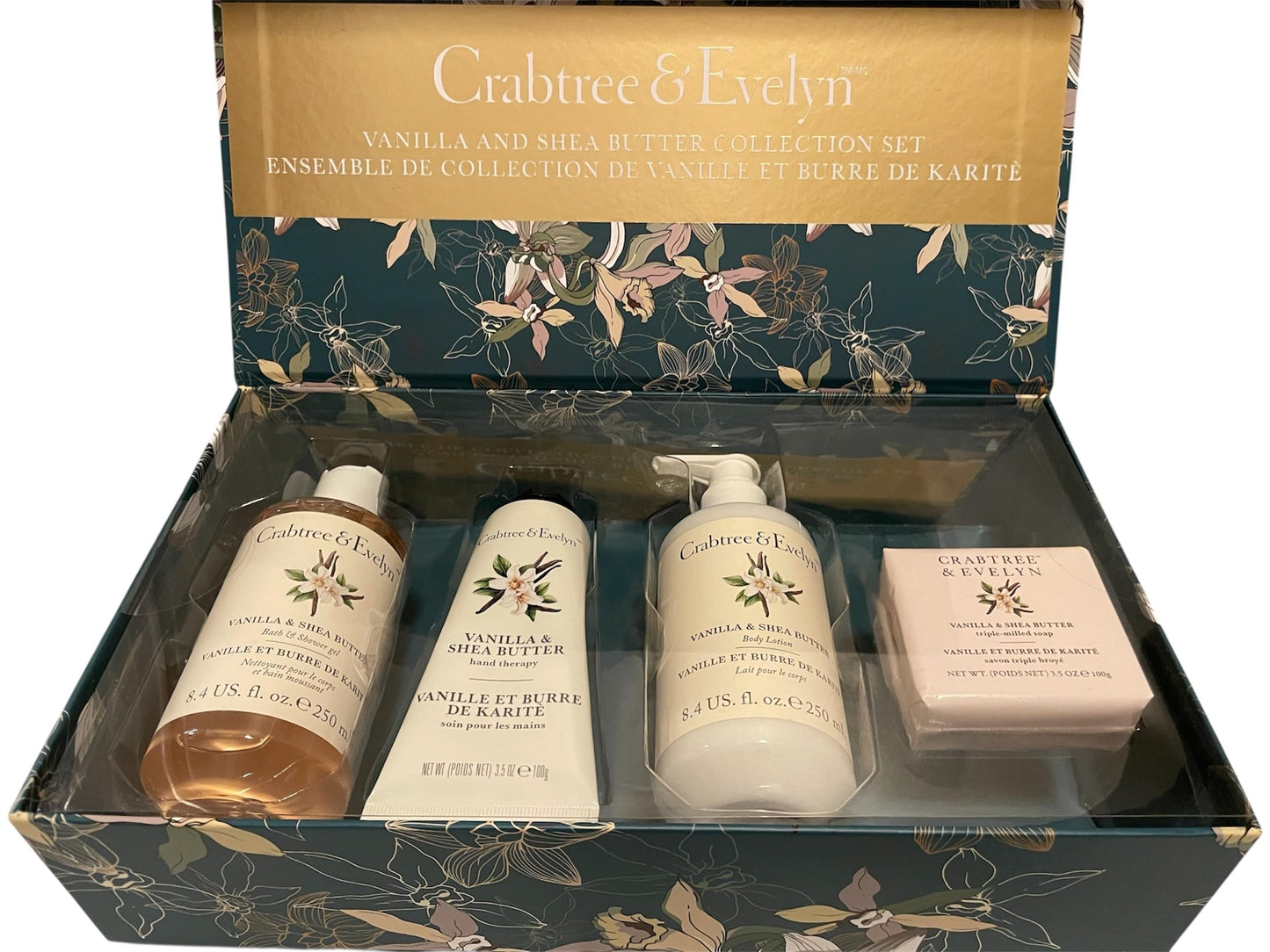 Crabtree & Evelyn Vanilla & Shea Butter Collection Set (Bath & Shower Gel 8.4 fl oz, Hand Therapy 3.5 oz, Body Lotion 8.4 fl oz, Bar Soap 3.5 oz) Beauty & Personal Care Crabtree & Evelyn