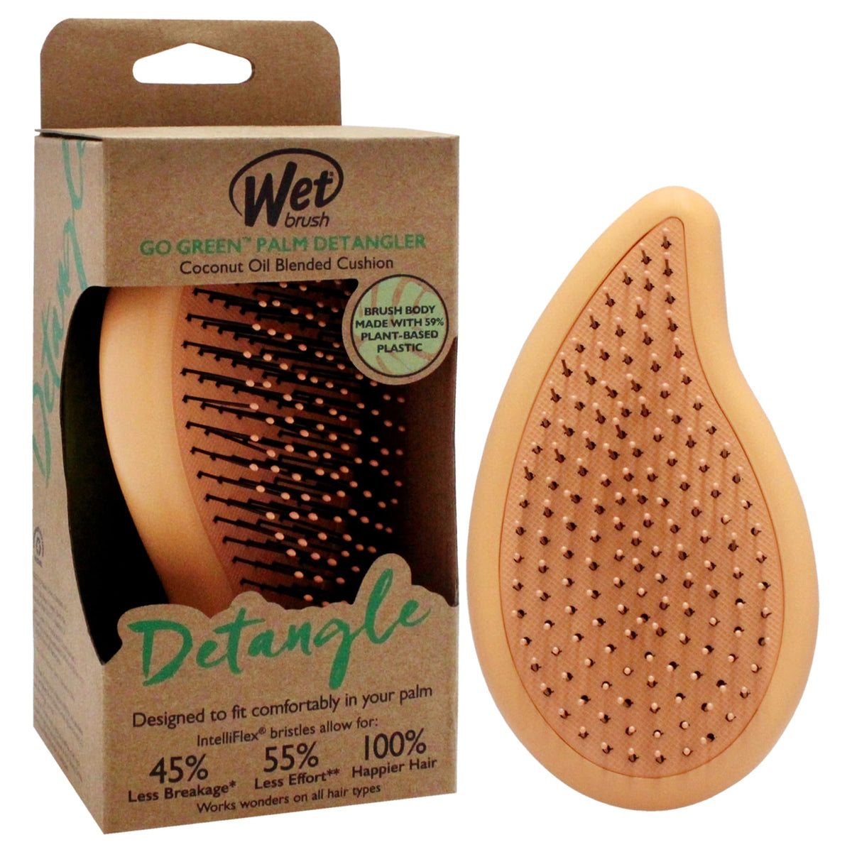 Wet Brush Go Green Palm Detangling Hair Brush Infused with Coconut Oil - Pain-Free Ultra-Soft Detangler Bristles Glide Through Tangles with Ease -