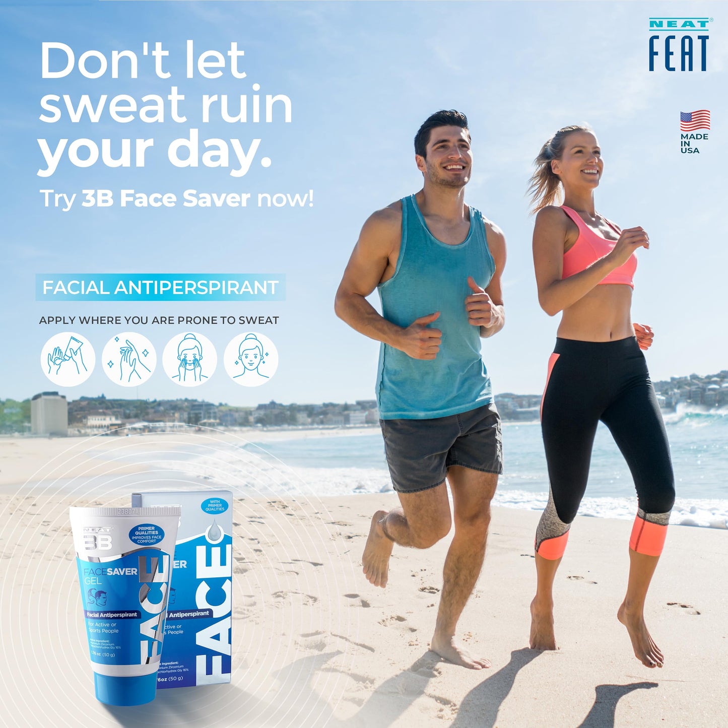 Neat Feat 3B Face Saver Antiperspirant Gel for Facial Perspiration & Shine, White and Blue, 1.76 Fl Oz Beauty & Personal Care Neat Feat