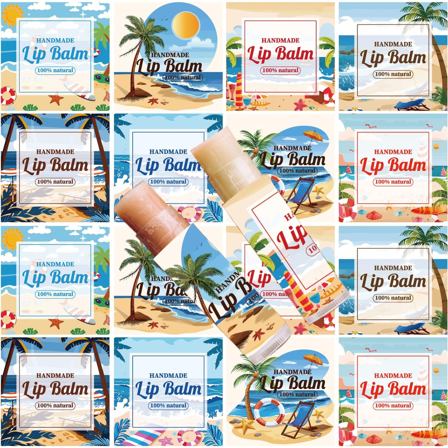 CRASPIRE 80Pcs 8 Styles Lip Balm Wraparound Sticker Summer Sea Beach Sun Coconut Tree Pattern Waterproof Lip Balm Labels Stickers for Lip Balm Tubes Beauty and Personal Care CRASPIRE