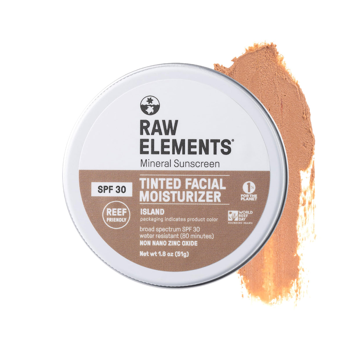 Raw Elements Ultra-Moisturizing Tinted Face Sunscreen, Island, 1-Pack