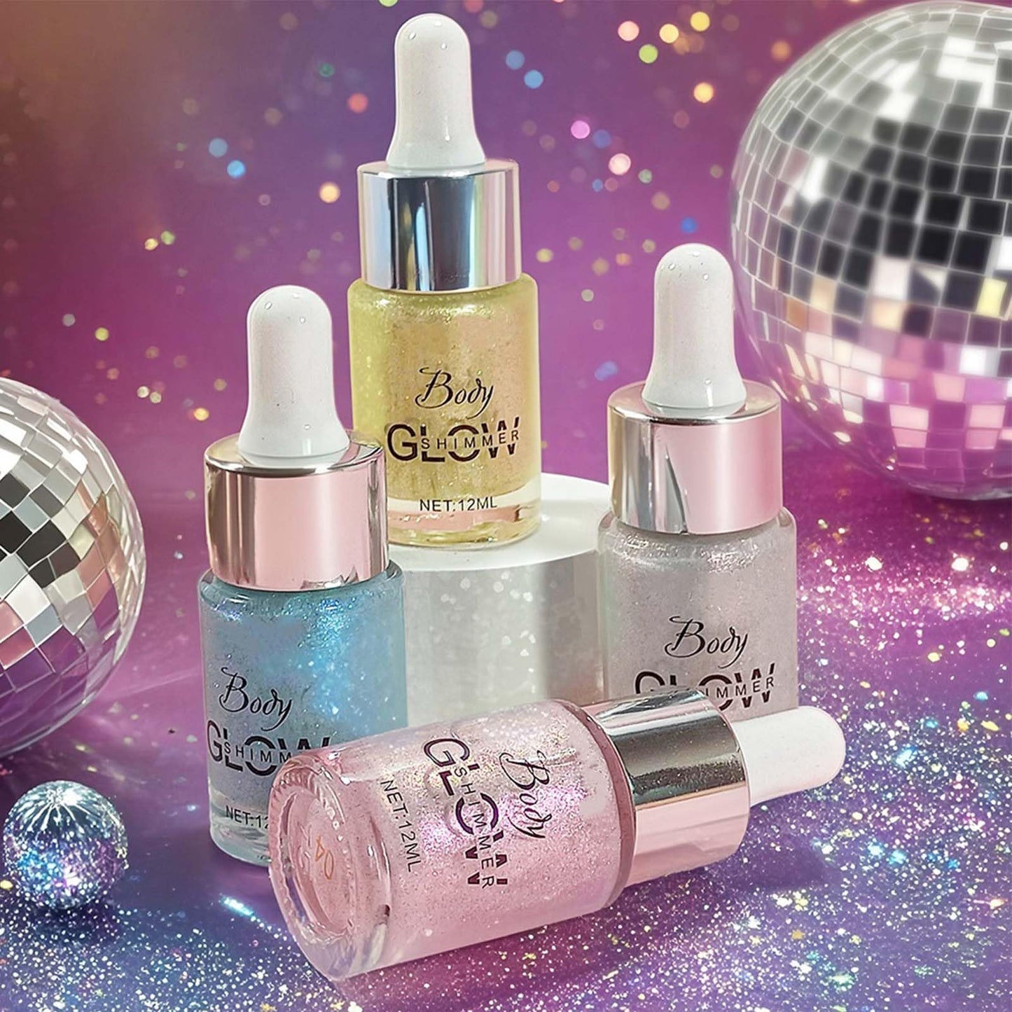 Face Body Glitter Oil for Women, Drop Glitter Body Shimmer Oil, Glowing Liquid Highlighter Makeup, Non-Sticky Shimmer Liquid Luminizer for Mardi Gras Beauty & Personal Care TUOSHITONG