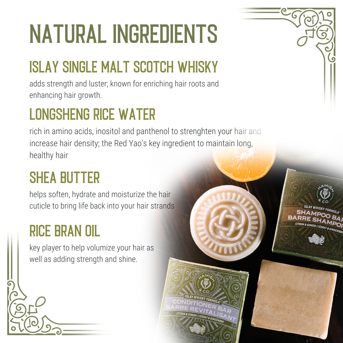 Viori Hamish & Co. Mens Shampoo Bar - Whisky-Infused, Citron & Ginger