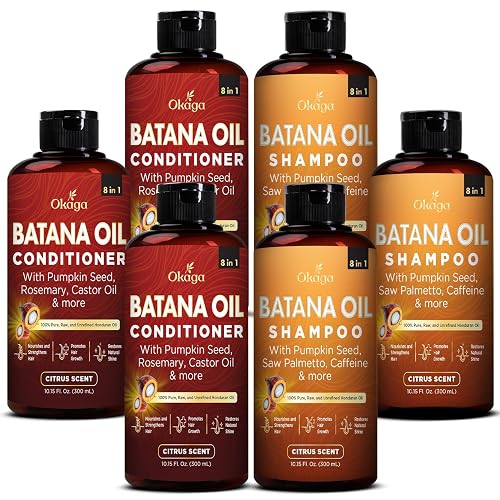 Batana Oil Shampoo & Conditioner Bundle, Aloe Vera Leaf Juice, Saw Palmetto, Caffeine, Biotin, Jojoba, Pumpkin Seed, Castor, Rosemary & Hydrolyzed Beauty & Personal Care Okaga