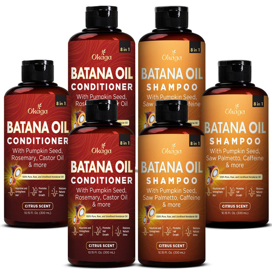 Batana Oil Shampoo & Conditioner Bundle, Aloe Vera Leaf Juice, Saw Palmetto, Caffeine, Biotin, Jojoba, Pumpkin Seed, Castor, Rosemary & Hydrolyzed Beauty & Personal Care Okaga