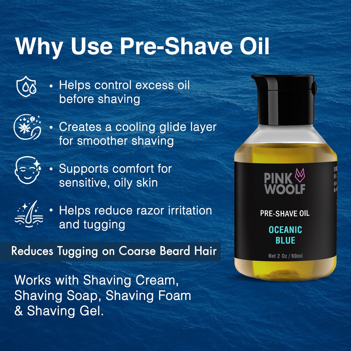 Pink Woolf Pre Shave Oil for Men - Electric & Wet Shave Prep - Helps Reduce Tugging, Razor Burn & Irritation - Razor Glide Oil for Electric Razor Beauty and Personal Care Pink Woolf