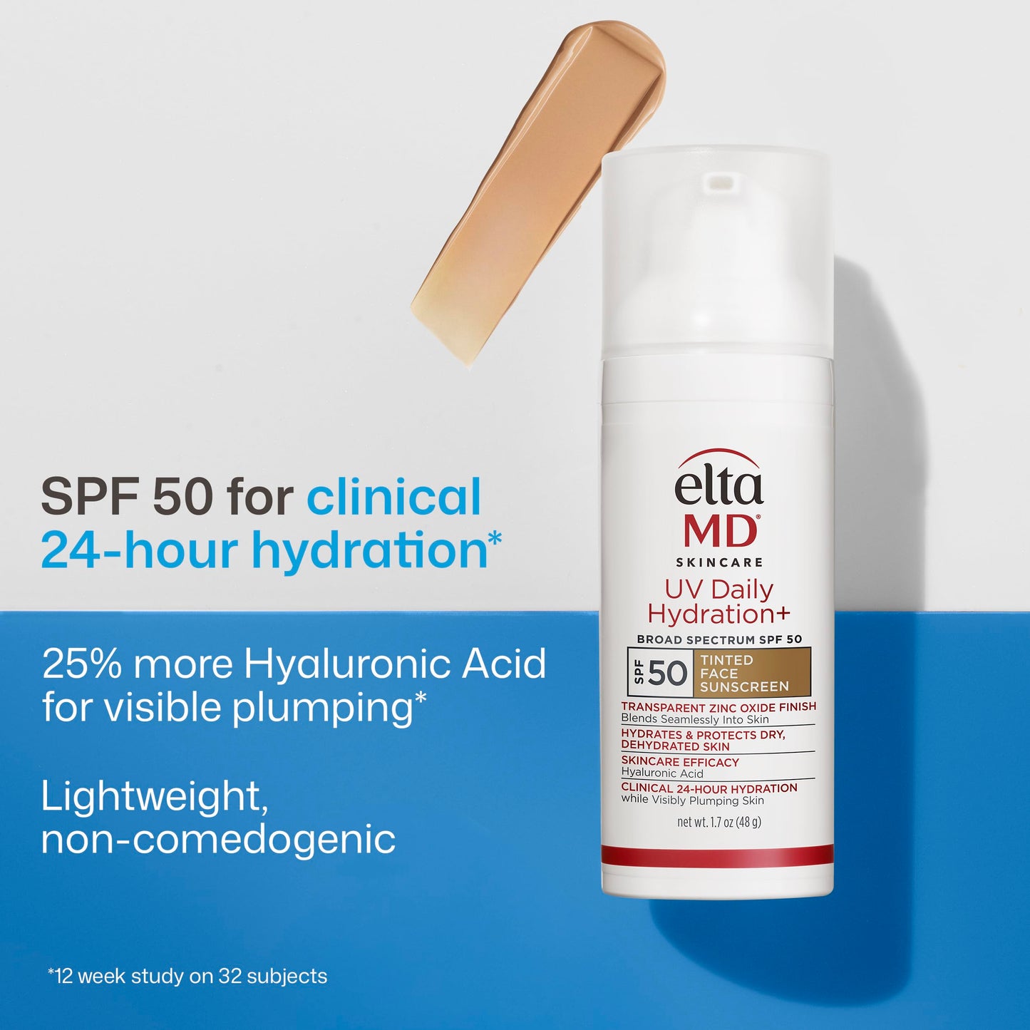 EltaMD UV Daily Hydration+ Tinted Face Sunscreen with Transparent Zinc Oxide and Hyaluronic Acid, Moisturizes and Protects, Great for Dry Beauty & Personal Care EltaMD