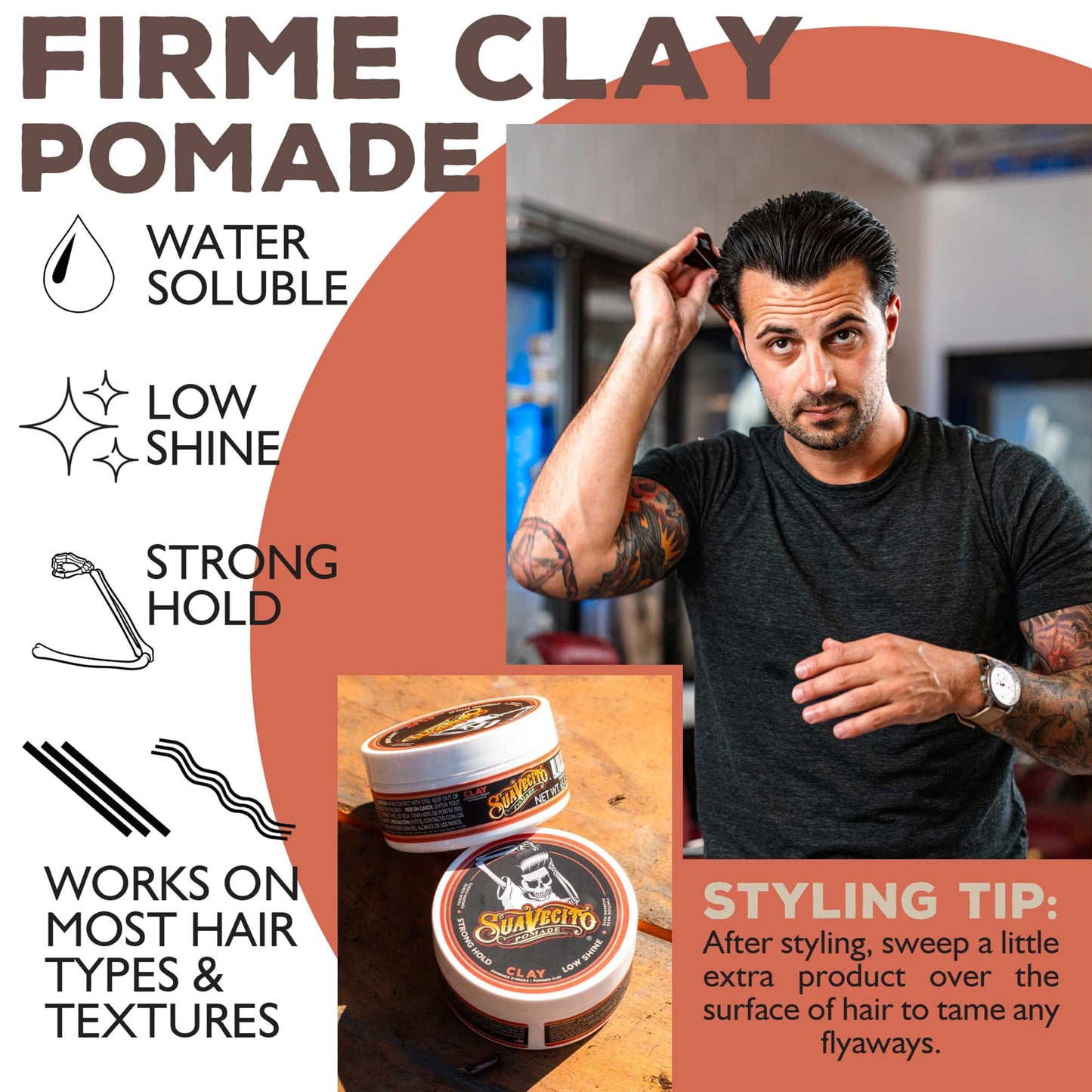 Suavecito Pomade Firme Clay for Men - Strong Hold, Low Shine Matte Finish - Professional Hair Styling Clay for Added Volume and Definition - 2.3 oz Beauty & Personal Care Suavecito