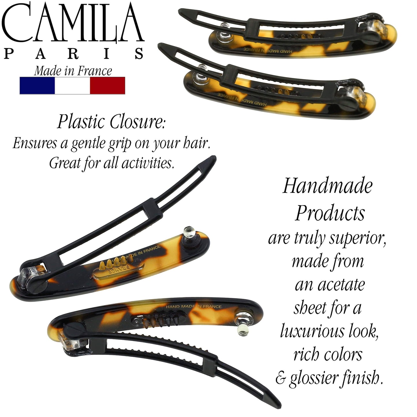 Camila Paris CP2240/2 French Hair Barrettes Clips for Women, Handmade, Girls Side Slide-in Barrette Clip, Hair Accessories for Women. Strong Hold No Beauty & Personal Care Camila